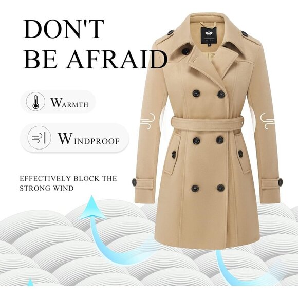 Women's Double Breasted Pea Coat Slim Mid-Long Trench Coat Winter Windproof Outw - Picture 3 of 7